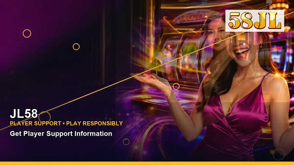 JL58 luxury online slot games featuring an adult Filipina casino host with a right-framed composition