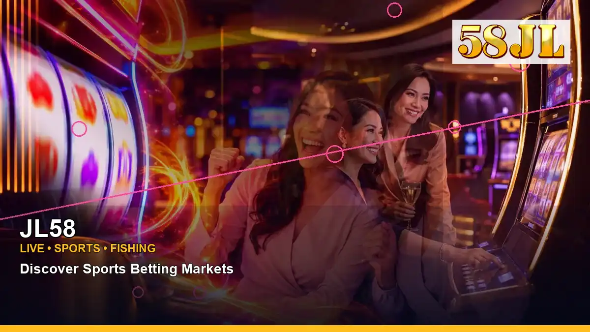 JL58 party online slot games featuring an adult Filipina casino host with a panoramic reel composition