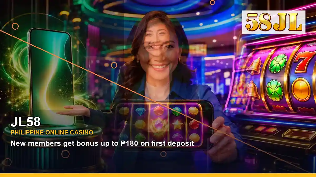 JL58 casino cashback rewards featuring an adult Filipina casino host with a right close-up composition