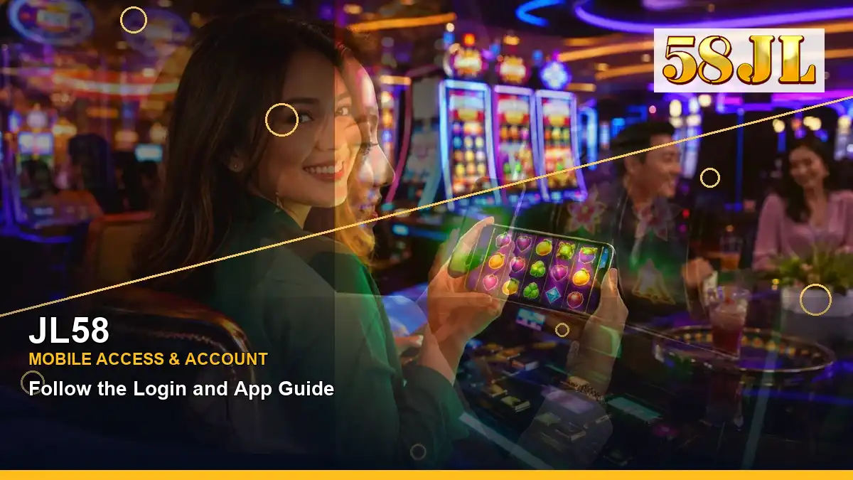 JL58 VIP casino rewards featuring an adult Filipina casino host with a left-diagonal composition